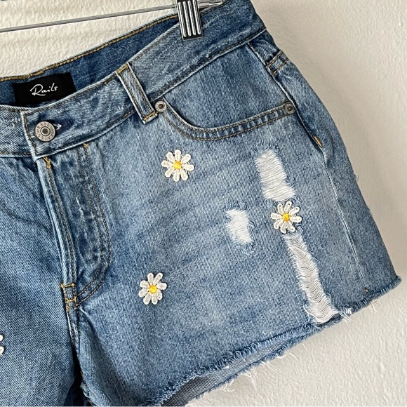 Rails Jesse Vintage Daisy Flowers Blue Jean Distressed Cutoff Shorts Size 28 - Picture 5 of 17